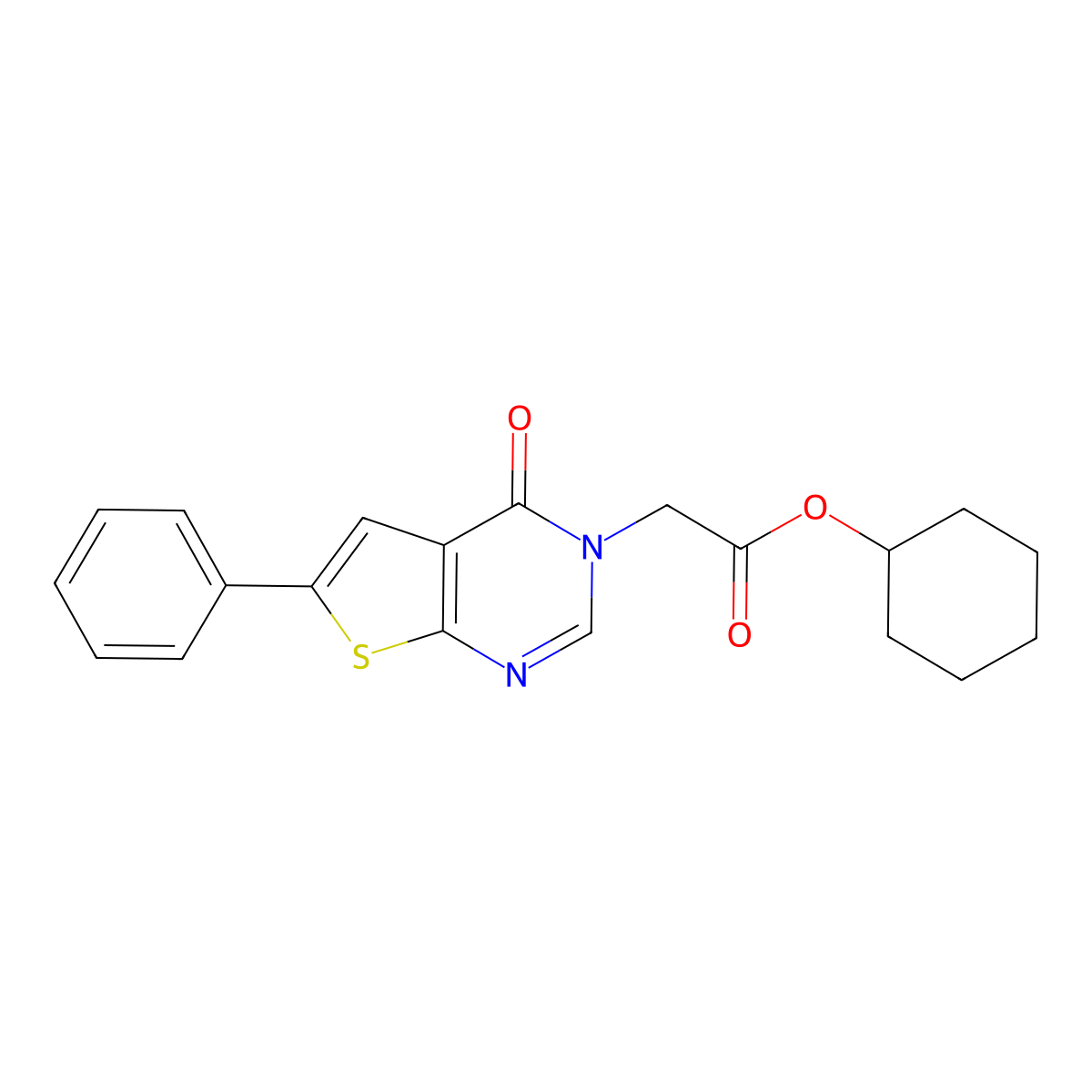 cyclohexyl (4-oxo-6-phenylthieno[2,3-d]pyrimidin-3(4H)-yl)acetate molecular structure, CAS 433258-49-2