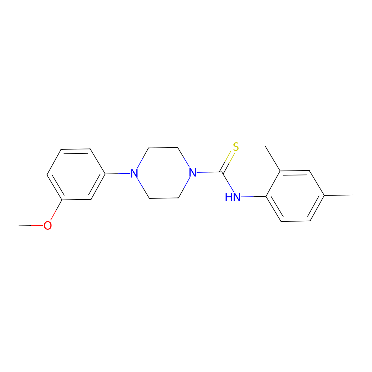 N-(2,4-dimethylphenyl)-4-(3-methoxyphenyl)piperazine-1-carbothioamide molecular structure, CAS 433258-69-6