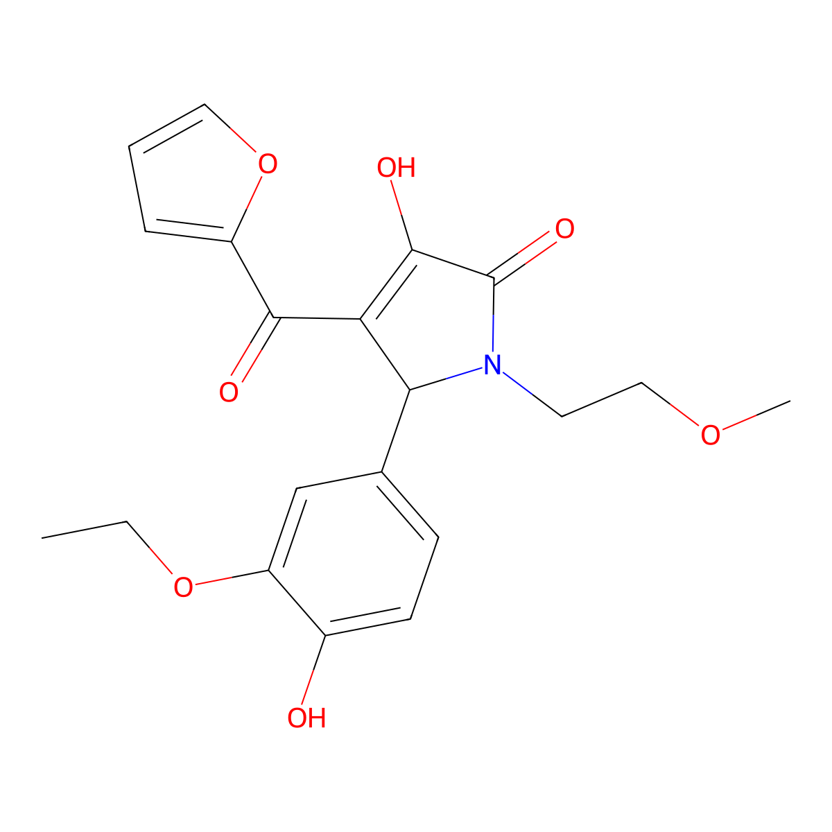 (4E)-5-(3-ethoxy-4-hydroxyphenyl)-4-[furan-2-yl(hydroxy)methylidene]-1-(2-methoxyethyl)pyrrolidine-2,3-dione molecular structure, CAS 433258-76-5