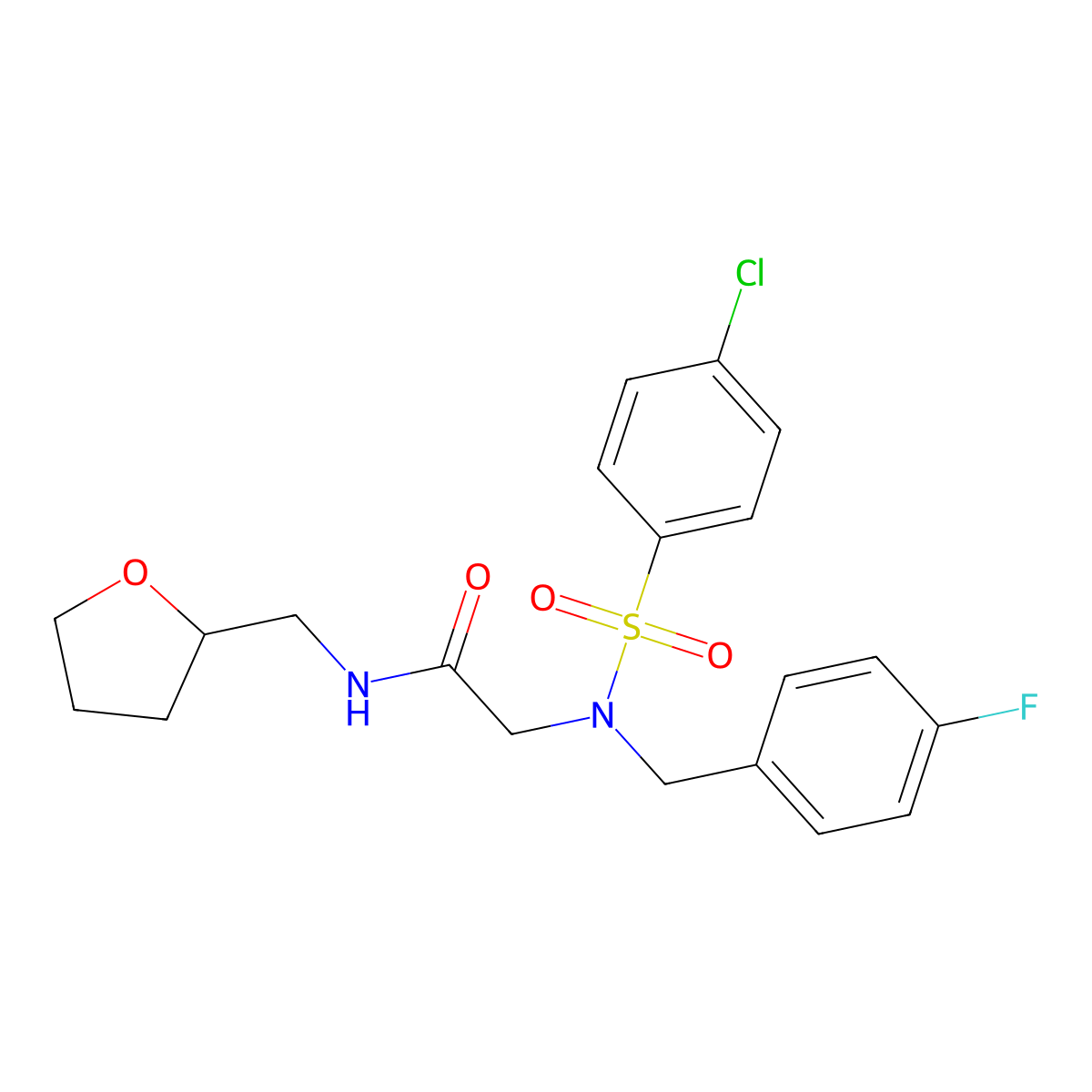 2-[(4-chlorophenyl)sulfonyl-[(4-fluorophenyl)methyl]amino]-N-(oxolan-2-ylmethyl)acetamide molecular structure, CAS 433258-79-8