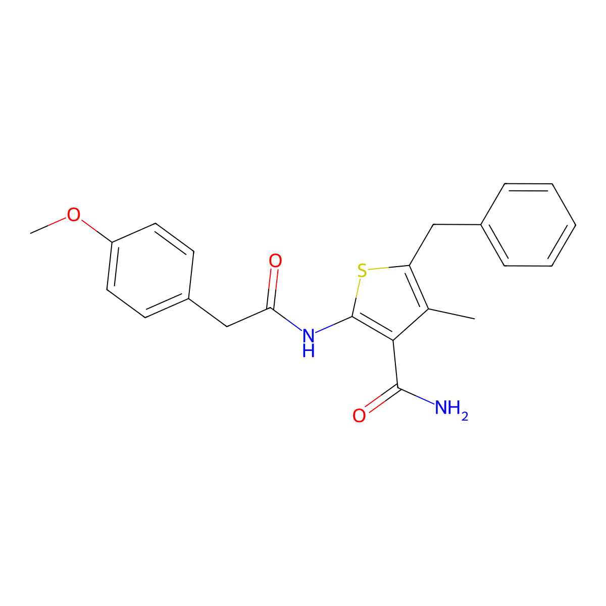 5-Benzyl-2-{[(4-methoxyphenyl)acetyl]amino}-4-methyl-3-thiophenecarboxamide molecular structure, CAS 433258-95-8