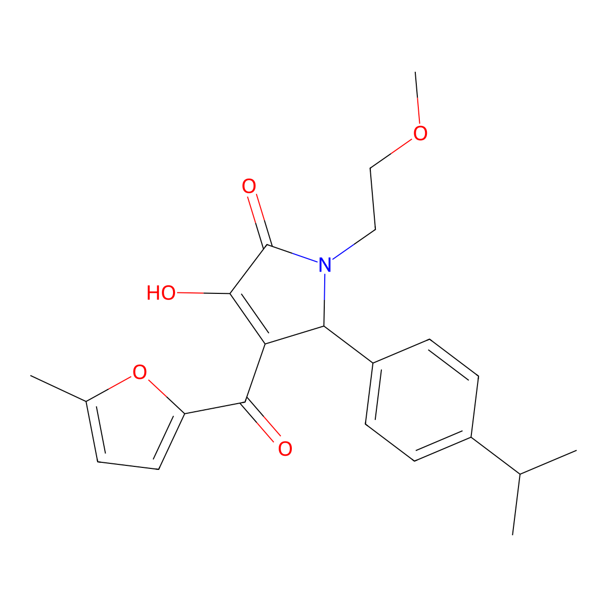 (4E)-4-[hydroxy(5-methylfuran-2-yl)methylidene]-1-(2-methoxyethyl)-5-[4-(propan-2-yl)phenyl]pyrrolidine-2,3-dione molecular structure, CAS 433259-00-8