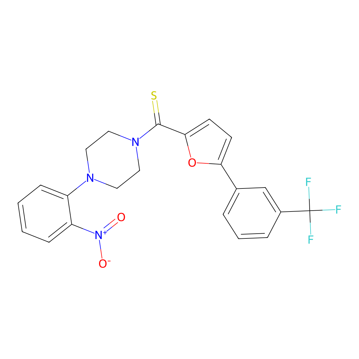 (4-(2-Nitrophenyl)piperazin-1-yl)(5-(3-(trifluoromethyl)phenyl)furan-2-yl)methanethione molecular structure, CAS 433259-06-4