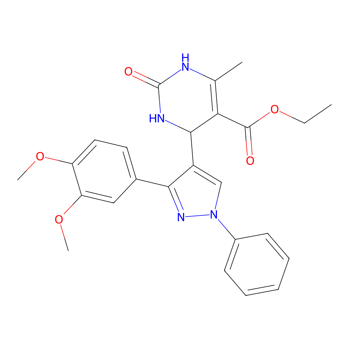 ethyl 4-[3-(3,4-dimethoxyphenyl)-1-phenyl-1H-pyrazol-4-yl]-6-methyl-2-oxo-1,2,3,4-tetrahydropyrimidine-5-carboxylate molecular structure, CAS 433259-37-1