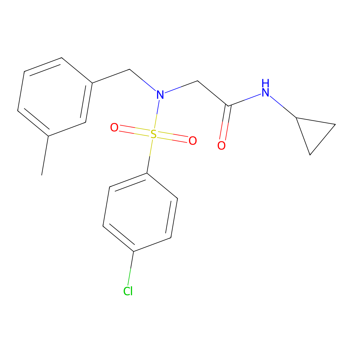 2-[(4-chlorophenyl)sulfonyl-[(3-methylphenyl)methyl]amino]-N-cyclopropylacetamide molecular structure, CAS 433260-52-7