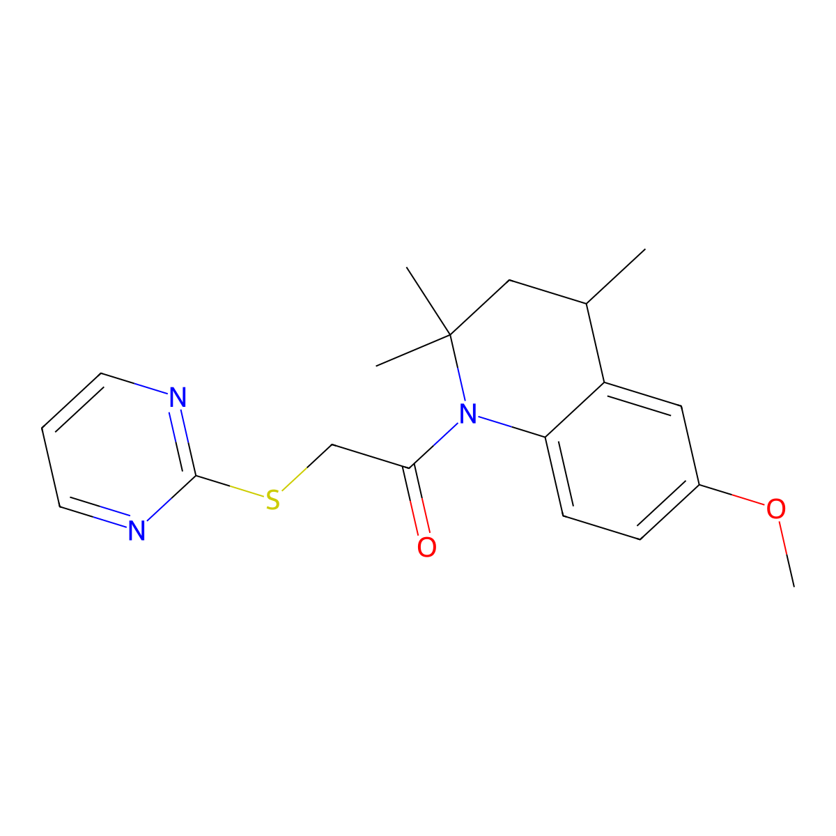 1-(6-Methoxy-2,2,4-trimethyl-3,4-dihydroquinolin-1-yl)-2-pyrimidin-2-ylsulfanylethanone molecular structure, CAS 433260-57-2