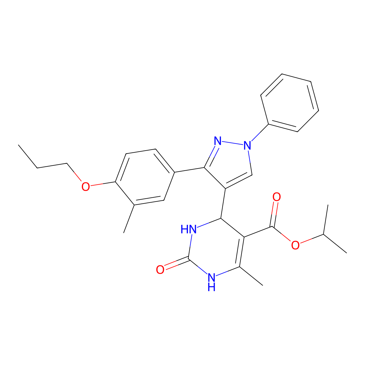 propan-2-yl 6-methyl-4-[3-(3-methyl-4-propoxyphenyl)-1-phenyl-1H-pyrazol-4-yl]-2-oxo-1,2,3,4-tetrahydropyrimidine-5-carboxylate molecular structure, CAS 433260-77-6