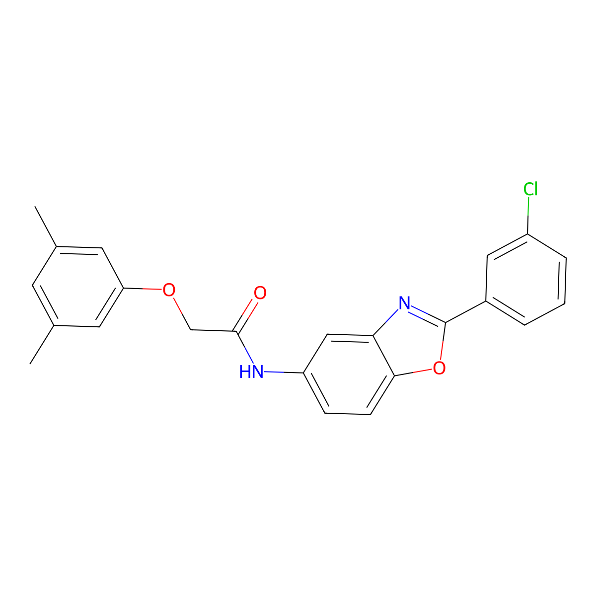N-[2-(3-chlorophenyl)-1,3-benzoxazol-5-yl]-2-(3,5-dimethylphenoxy)acetamide molecular structure, CAS 433261-03-1