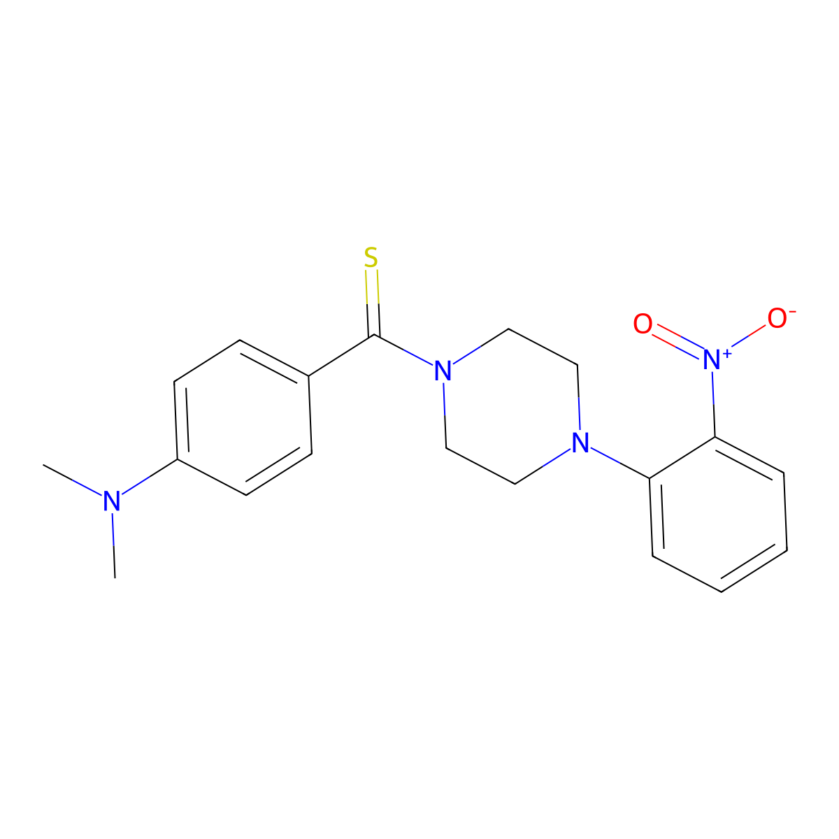 (4-(Dimethylamino)phenyl)(4-(2-nitrophenyl)piperazin-1-yl)methanethione molecular structure, CAS 433261-26-8