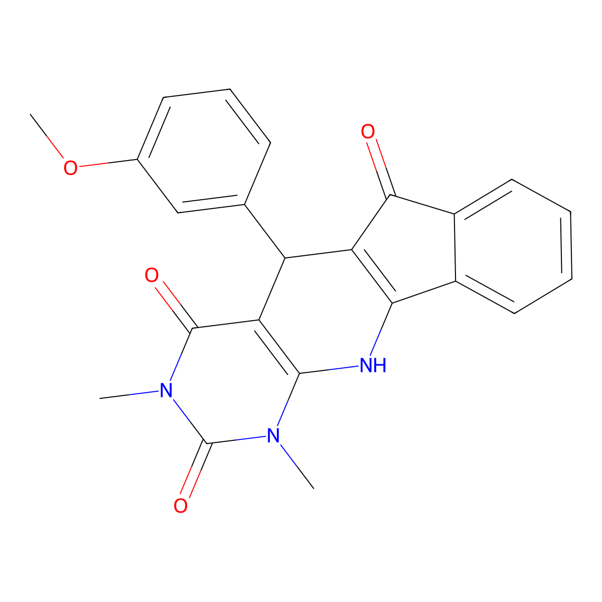 5-(3-methoxyphenyl)-1,3-dimethyl-5,11-dihydro-1H-indeno[2',1':5,6]pyrido[2,3-d]pyrimidine-2,4,6(3H)-trione molecular structure, CAS 433261-38-2