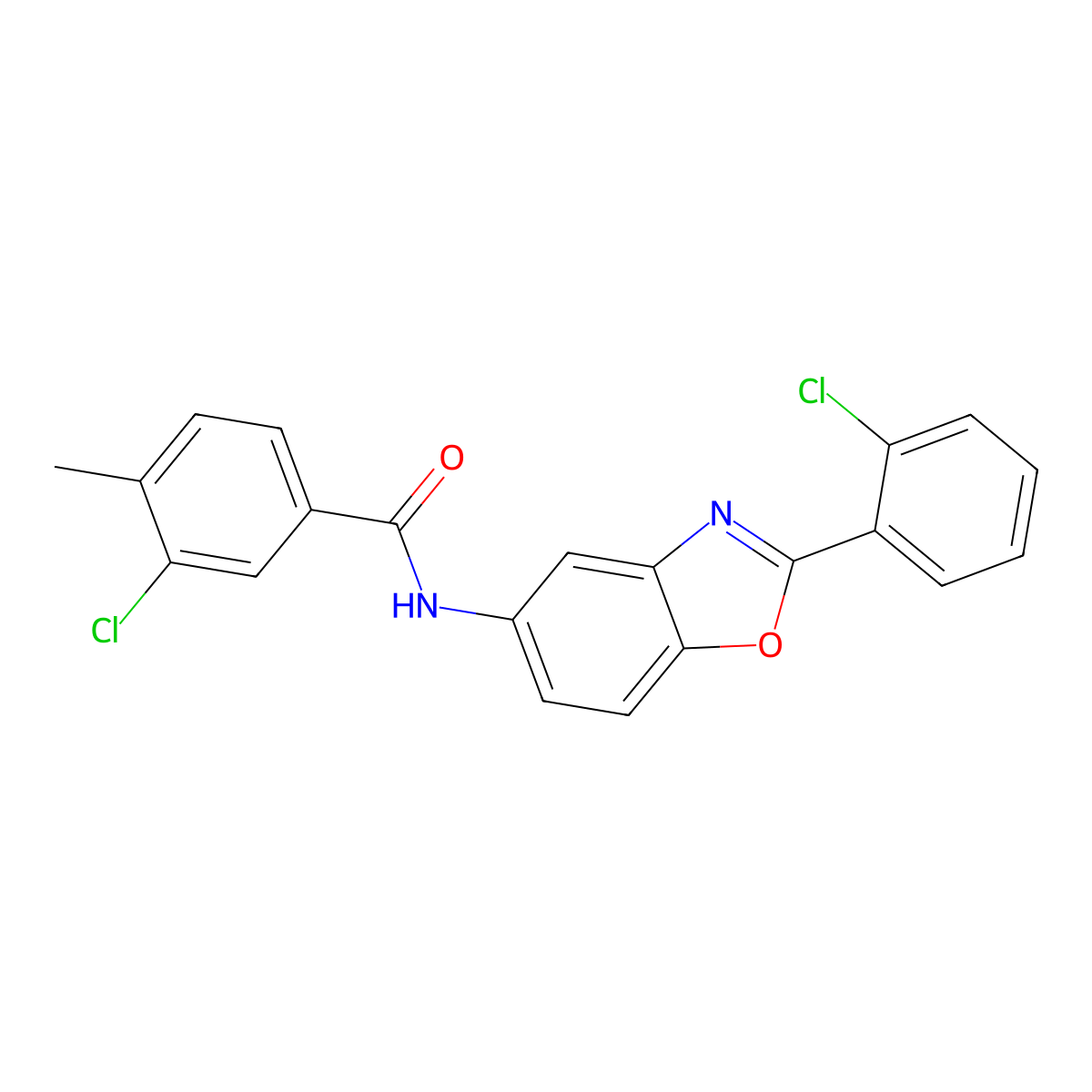 3-chloro-N-[2-(2-chlorophenyl)-1,3-benzoxazol-5-yl]-4-methylbenzamide molecular structure, CAS 433261-48-4