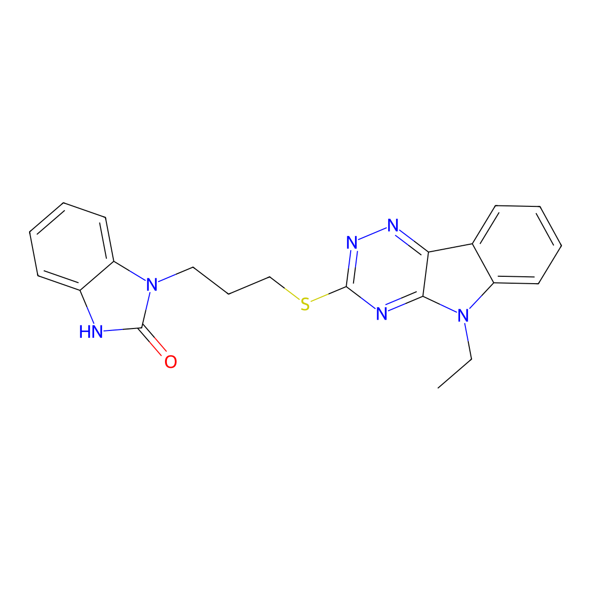 3-[3-[(5-ethyl-[1,2,4]triazino[5,6-b]indol-3-yl)thio]propyl]-1H-benzimidazol-2-one molecular structure, CAS 433261-68-8