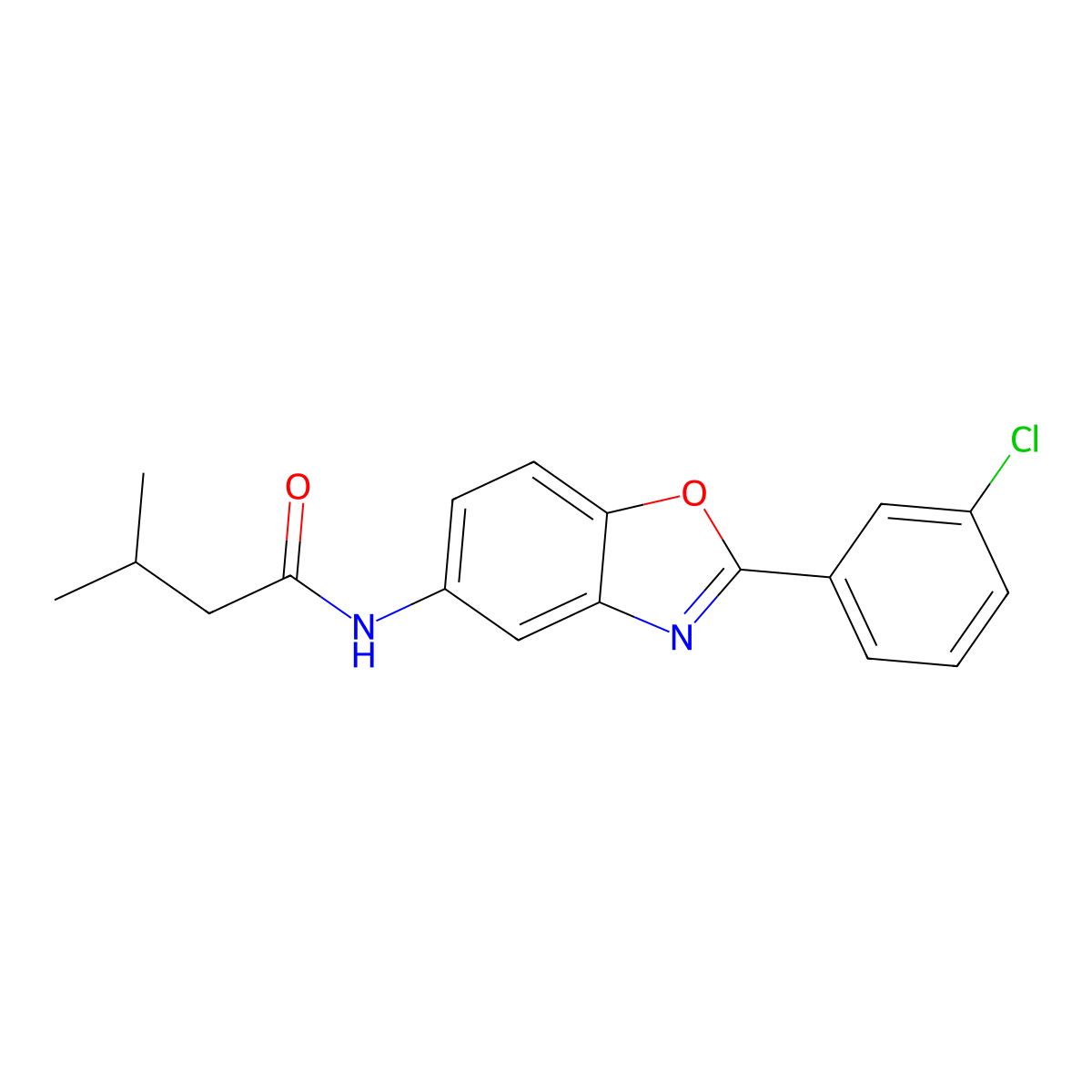 N-[2-(3-chlorophenyl)-1,3-benzoxazol-5-yl]-3-methylbutanamide molecular structure, CAS 433262-07-8