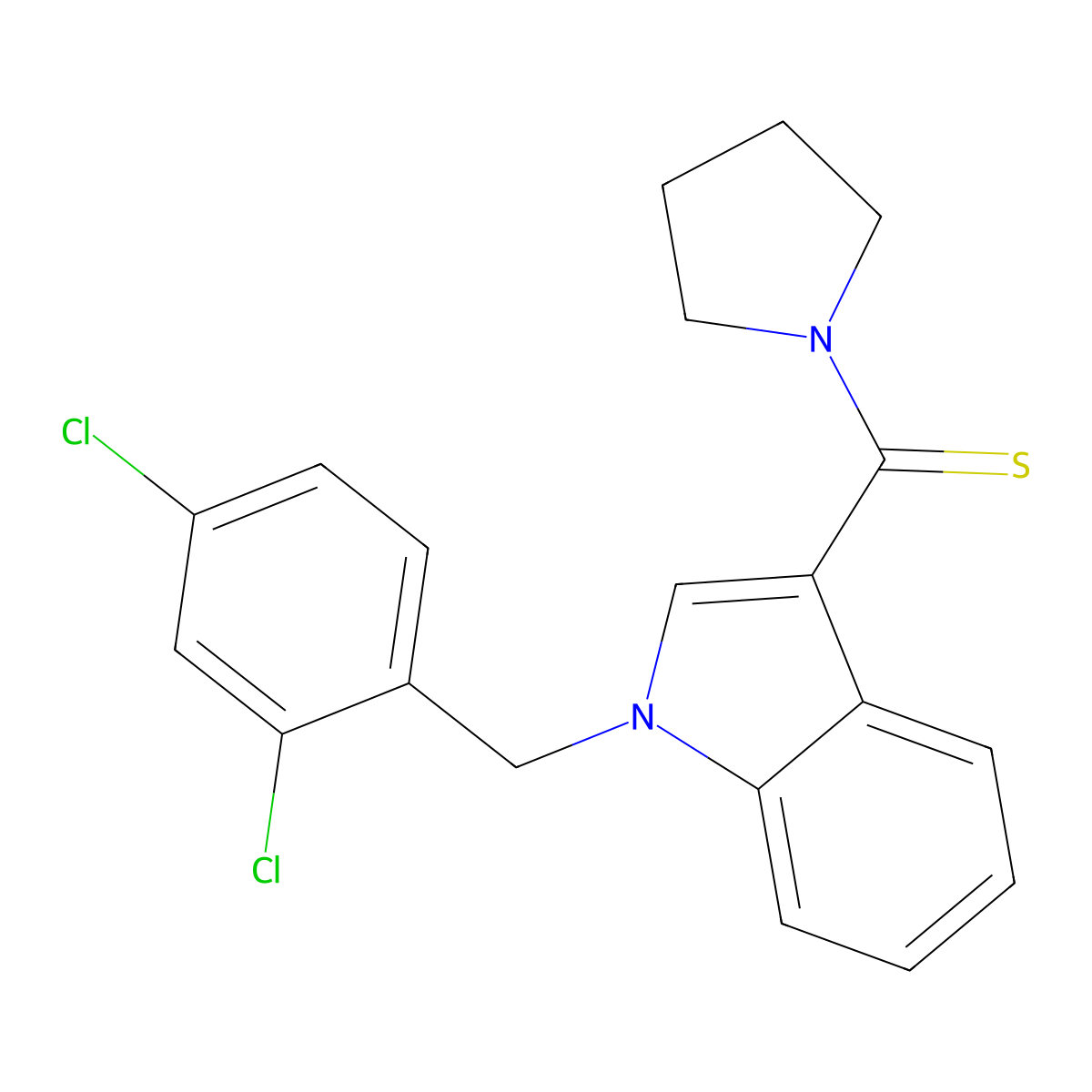 [1-[(2,4-Dichlorophenyl)methyl]indol-3-yl]-pyrrolidin-1-ylmethanethione molecular structure, CAS 433262-20-5