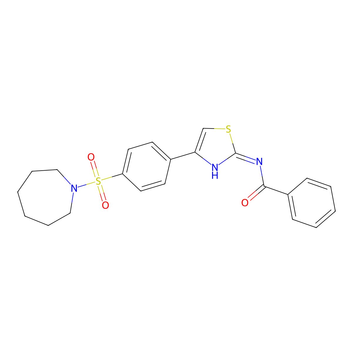 N-{4-[4-(1-azepanylsulfonyl)phenyl]-1,3-thiazol-2-yl}benzamide molecular structure, CAS 433262-53-4