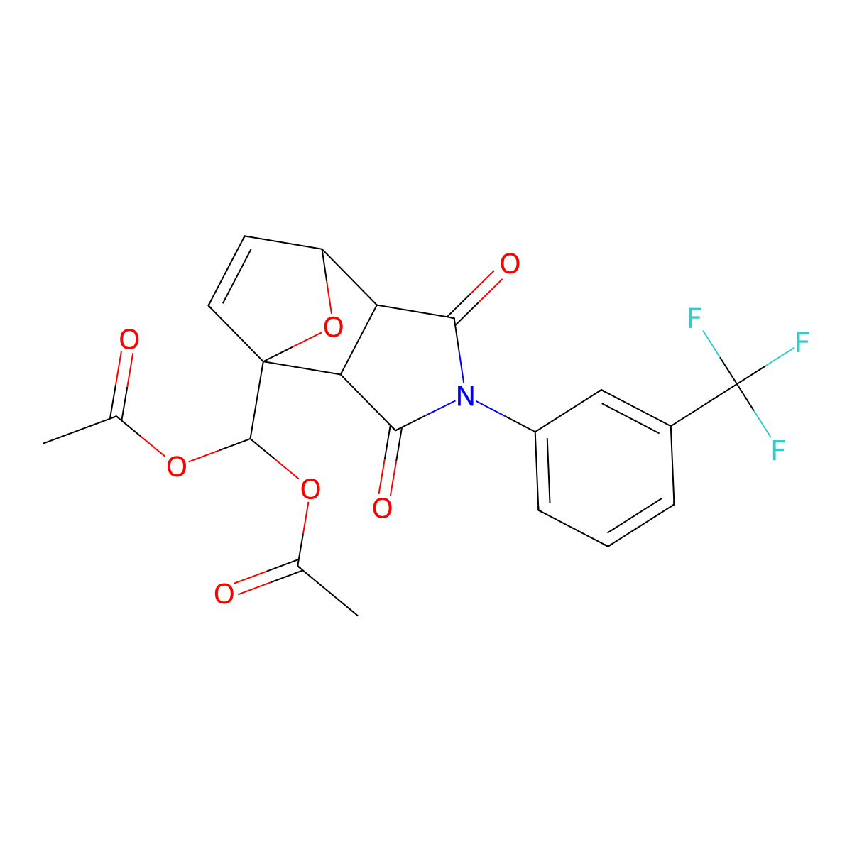 (1,3-dioxo-2-(3-(trifluoromethyl)phenyl)-2,3,3a,4,7,7a-hexahydro-1H-4,7-epoxyisoindol-4-yl)methylene diacetate molecular structure, CAS 433264-83-6