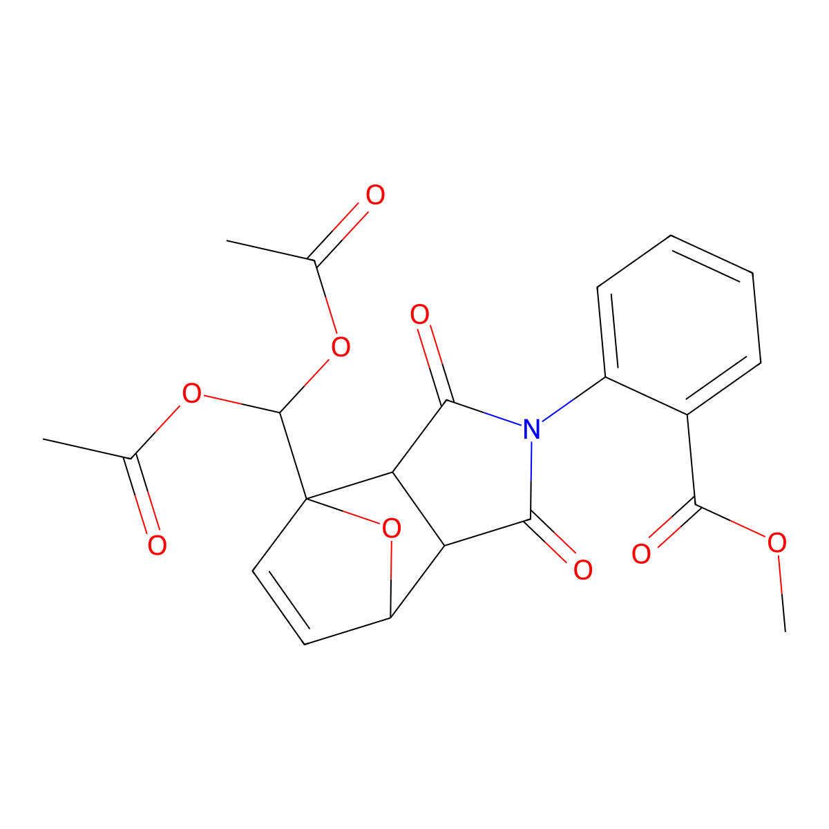 methyl 2-{4-[bis(acetyloxy)methyl]-1,3-dioxo-1,3,3a,4,7,7a-hexahydro-2H-4,7-epoxyisoindol-2-yl}benzoate molecular structure, CAS 433265-12-4