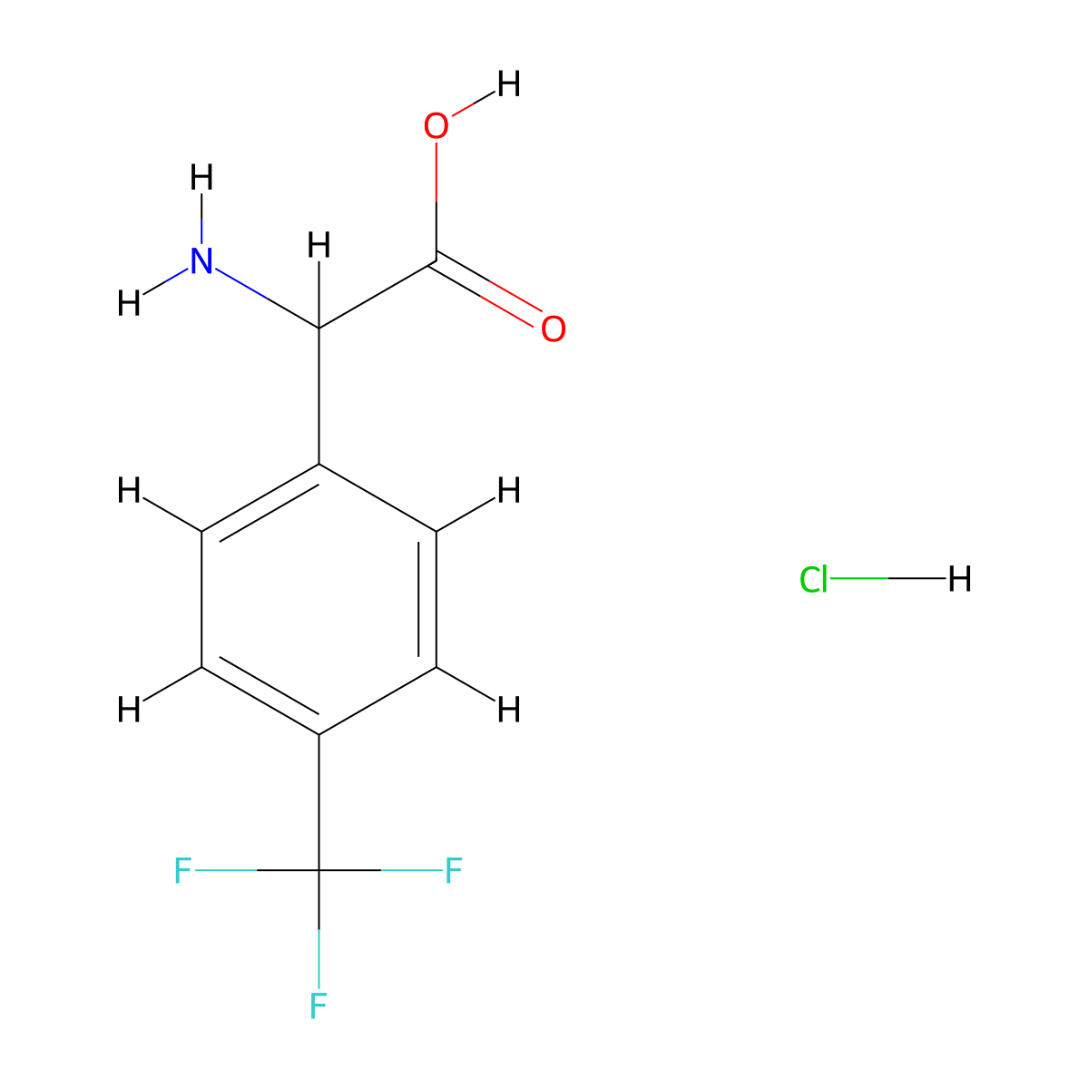 2-Amino-2-(4-(trifluoromethyl)phenyl)acetic acid hydrochloride molecular structure, CAS 433292-05-8