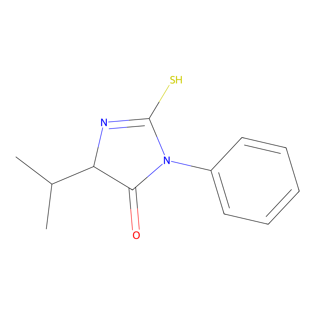1-phenyl-4-propan-2-yl-2-sulfanyl-4H-imidazol-5-one molecular structure, CAS 4333-20-4