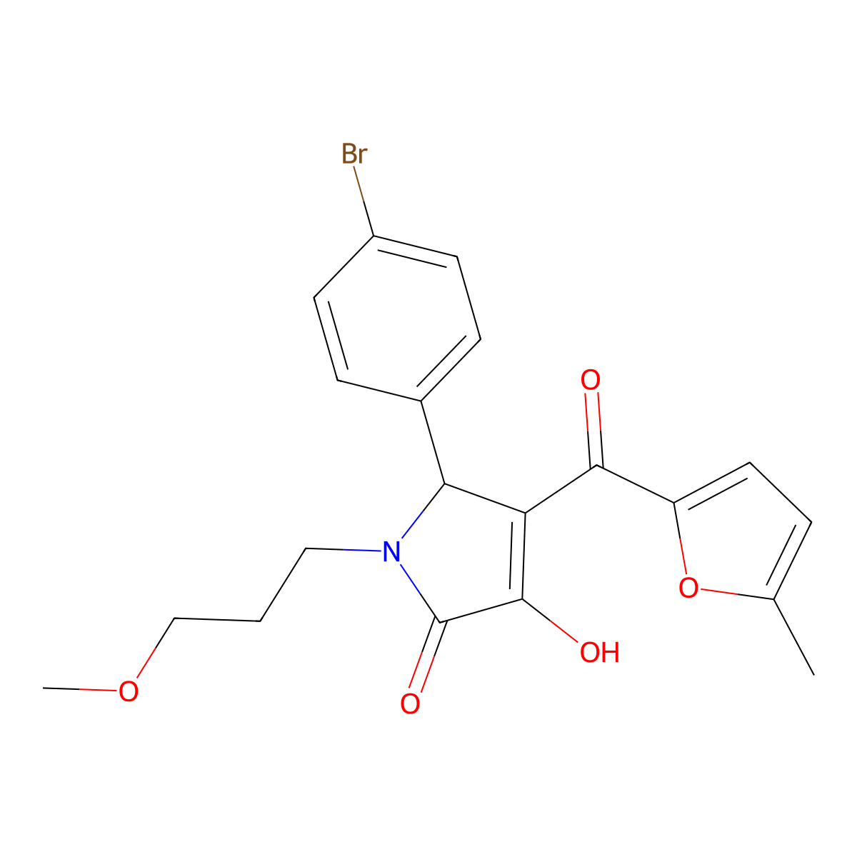 (4E)-5-(4-bromophenyl)-4-[hydroxy(5-methylfuran-2-yl)methylidene]-1-(3-methoxypropyl)pyrrolidine-2,3-dione molecular structure, CAS 433305-66-9