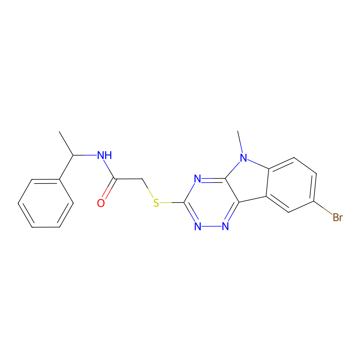 2-[(8-bromo-5-methyl-[1,2,4]triazino[5,6-b]indol-3-yl)sulfanyl]-N-(1-phenylethyl)acetamide molecular structure, CAS 433306-07-1