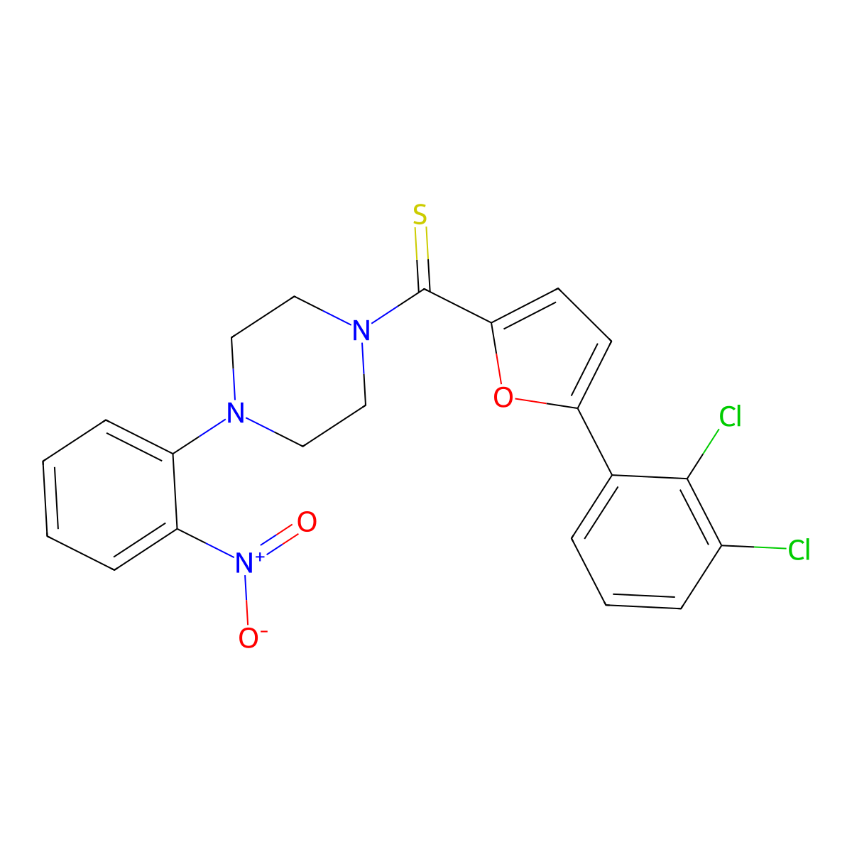 (5-(2,3-Dichlorophenyl)furan-2-yl)(4-(2-nitrophenyl)piperazin-1-yl)methanethione molecular structure, CAS 433306-10-6