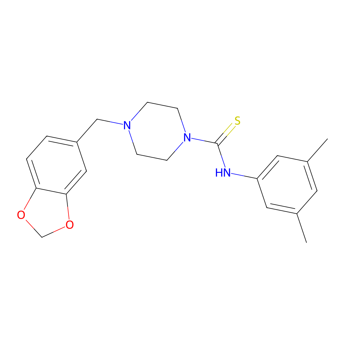 4-(1,3-benzodioxol-5-ylmethyl)-N-(3,5-dimethylphenyl)piperazine-1-carbothioamide molecular structure, CAS 433306-16-2