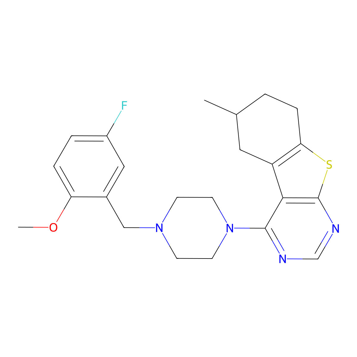 4-[4-(5-Fluoro-2-methoxybenzyl)piperazin-1-yl]-6-methyl-5,6,7,8-tetrahydro[1]benzothieno[2,3-d]pyrimidine molecular structure, CAS 433306-17-3