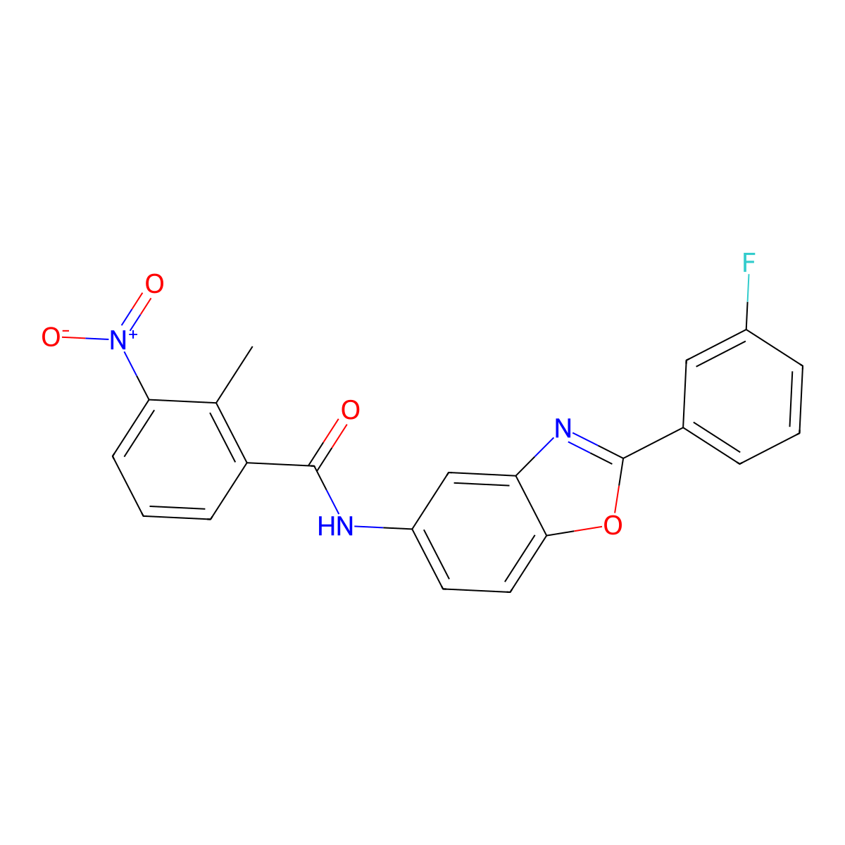 N-[2-(3-fluorophenyl)-1,3-benzoxazol-5-yl]-2-methyl-3-nitrobenzamide molecular structure, CAS 433307-41-6
