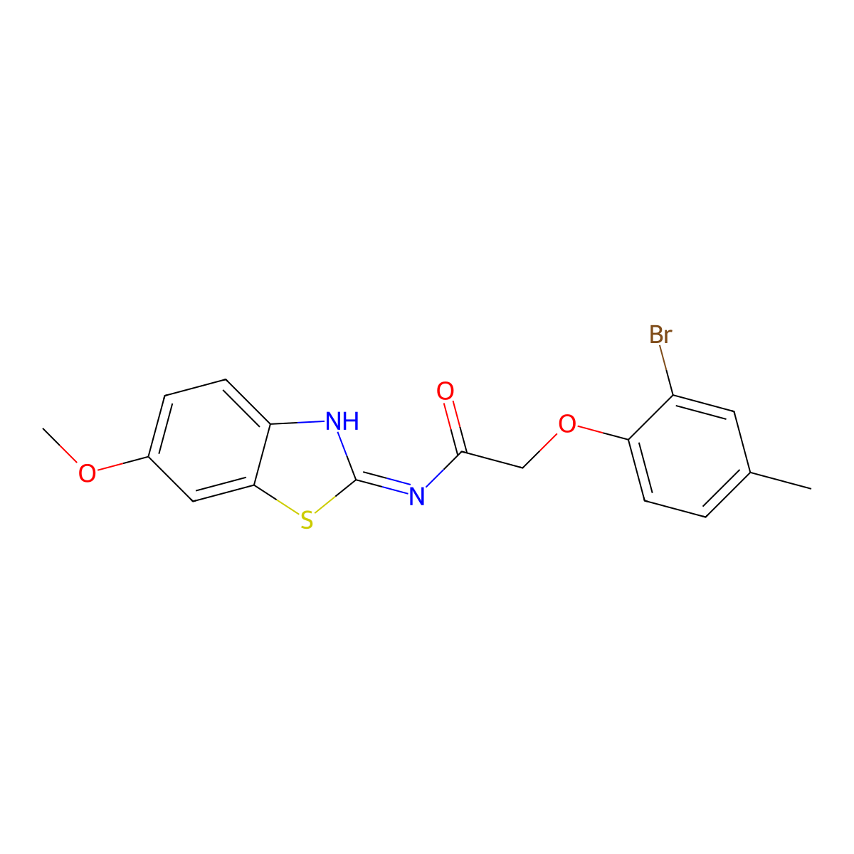 2-(2-bromo-4-methylphenoxy)-N-[(2E)-6-methoxy-1,3-benzothiazol-2(3H)-ylidene]acetamide molecular structure, CAS 433307-50-7