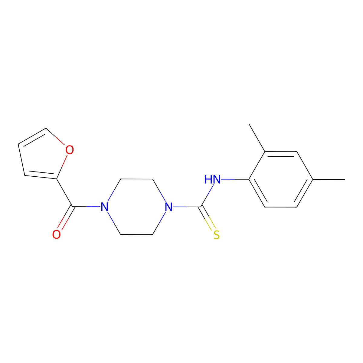 N-(2,4-dimethylphenyl)-4-(furan-2-carbonyl)piperazine-1-carbothioamide molecular structure, CAS 433307-60-9