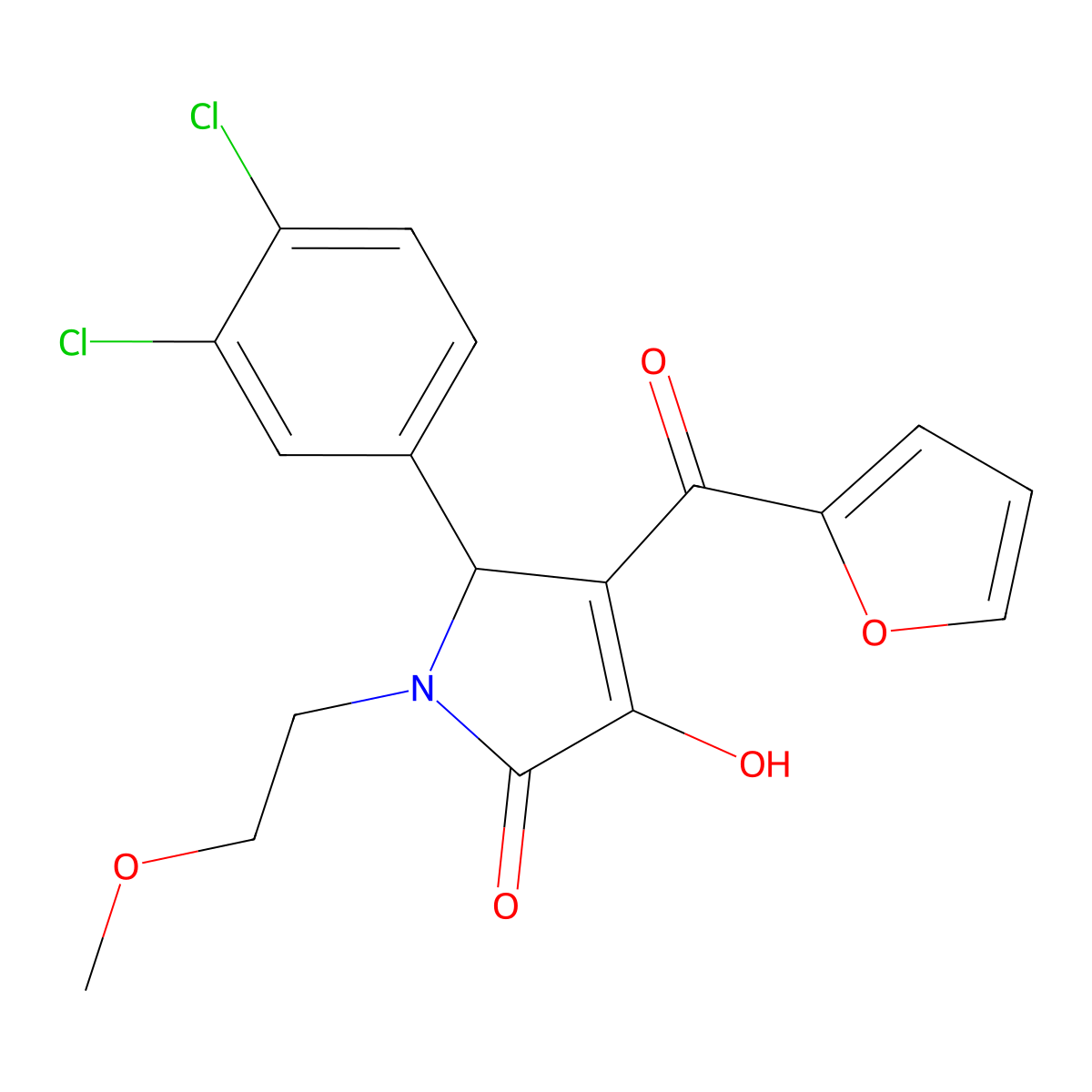 (4E)-5-(3,4-dichlorophenyl)-4-[furan-2-yl(hydroxy)methylidene]-1-(2-methoxyethyl)pyrrolidine-2,3-dione molecular structure, CAS 433307-65-4