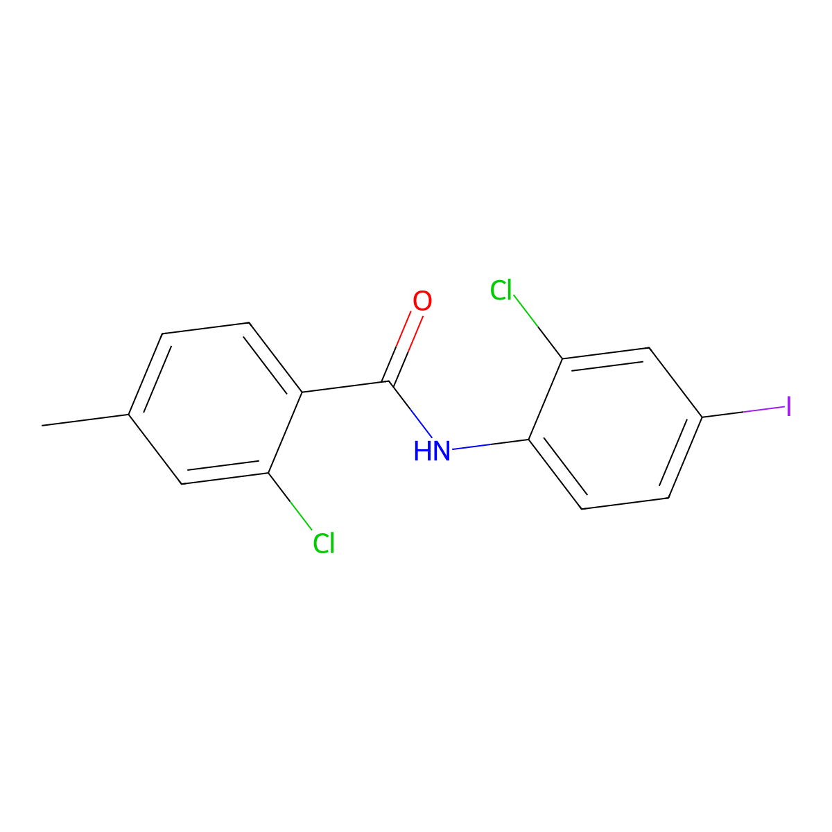 2-chloro-N-(2-chloro-4-iodophenyl)-4-methylbenzamide molecular structure, CAS 433307-68-7
