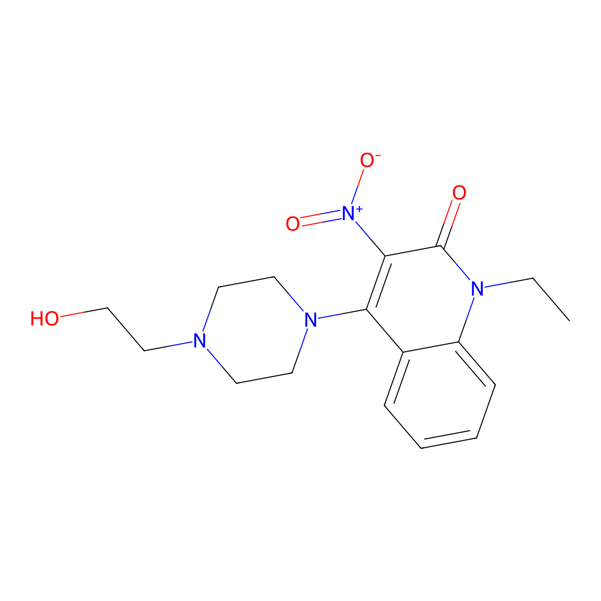 1-ethyl-4-[4-(2-hydroxyethyl)piperazin-1-yl]-3-nitroquinolin-2(1H)-one molecular structure, CAS 433307-75-6