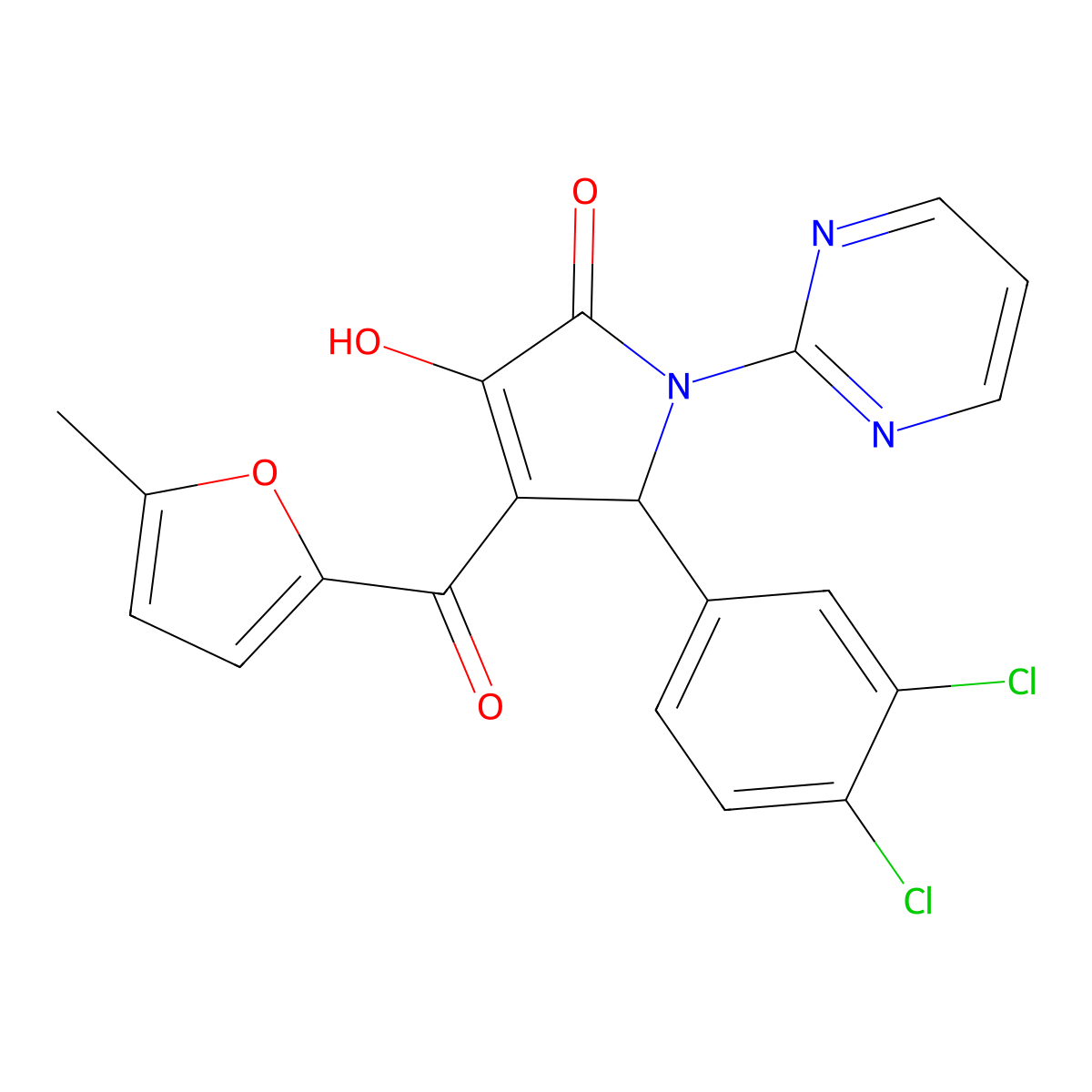 2-(3,4-dichlorophenyl)-4-hydroxy-3-(5-methylfuran-2-carbonyl)-1-pyrimidin-2-yl-2H-pyrrol-5-one molecular structure, CAS 433307-77-8