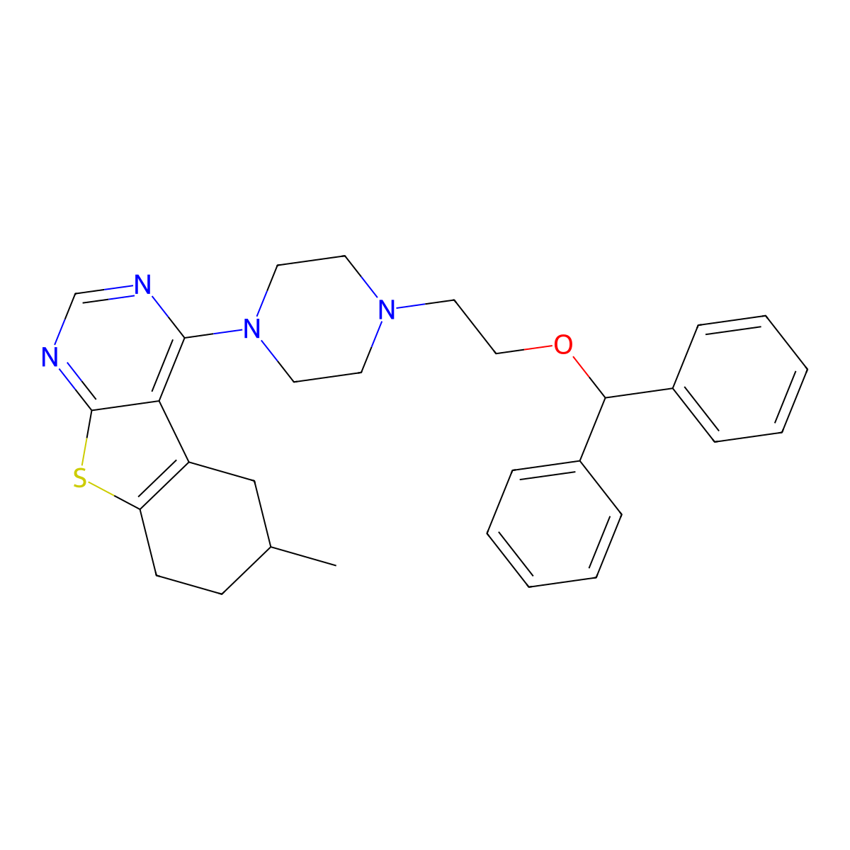 4-{4-[2-(Diphenylmethoxy)ethyl]piperazin-1-yl}-6-methyl-5,6,7,8-tetrahydro[1]benzothieno[2,3-d]pyrimidine molecular structure, CAS 433307-94-9