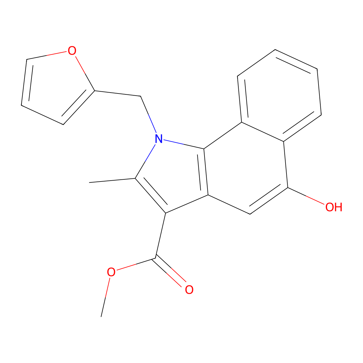 methyl 1-(furan-2-ylmethyl)-5-hydroxy-2-methyl-1H-benzo[g]indole-3-carboxylate molecular structure, CAS 433308-00-0