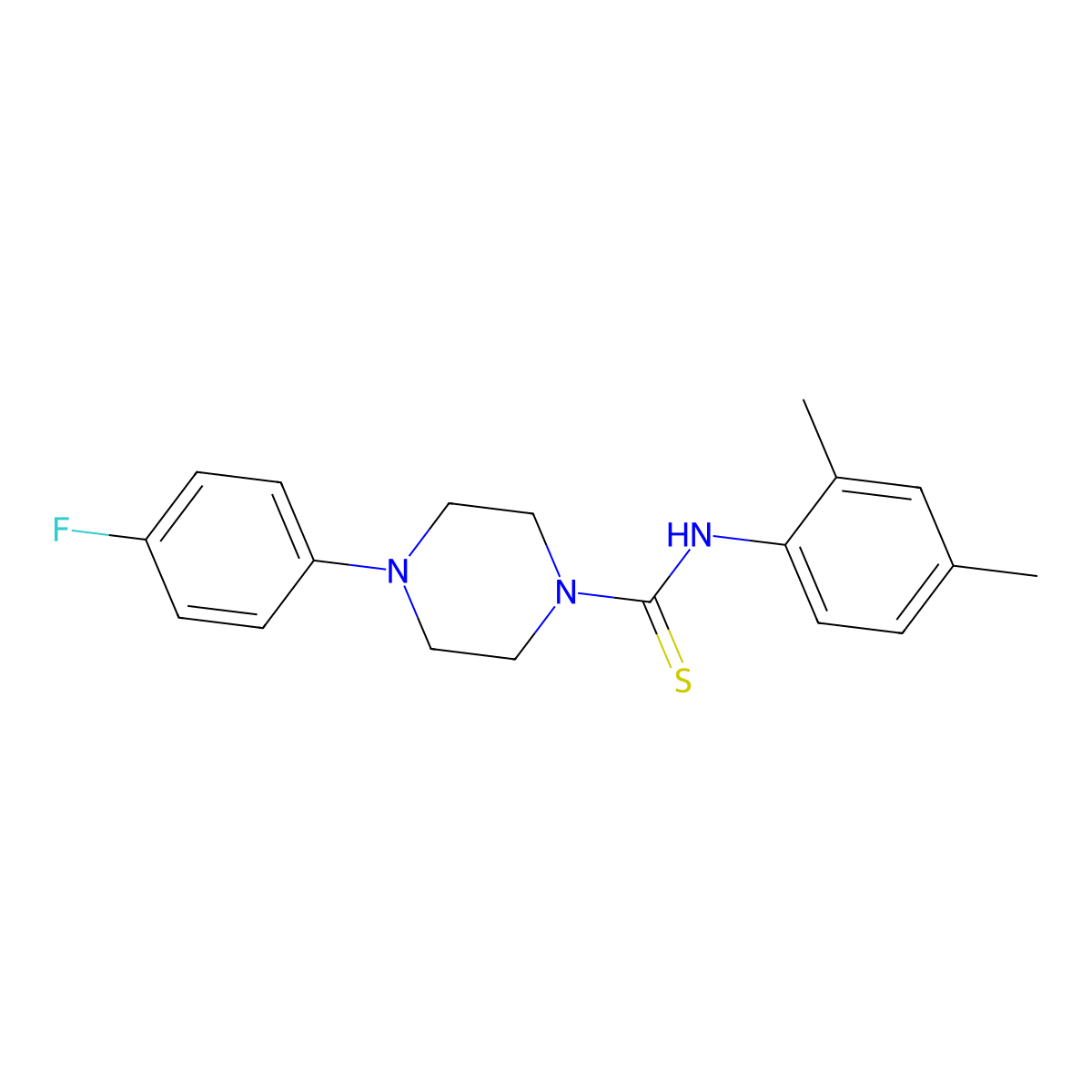 N-(2,4-dimethylphenyl)-4-(4-fluorophenyl)piperazine-1-carbothioamide molecular structure, CAS 433308-01-1