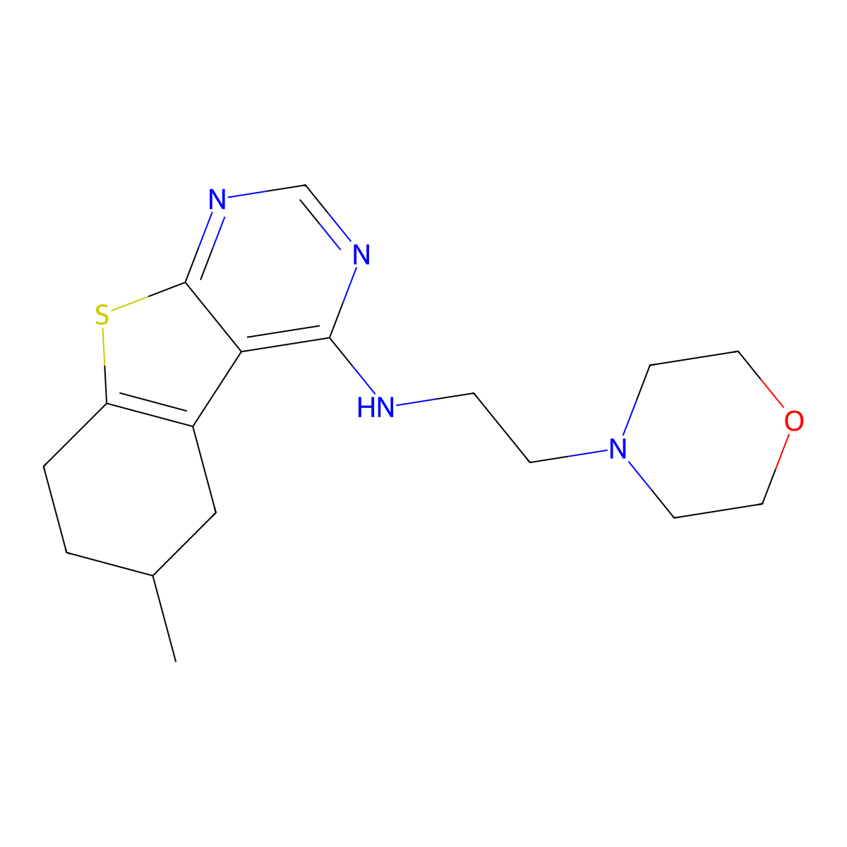 6-methyl-N-[2-(morpholin-4-yl)ethyl]-5,6,7,8-tetrahydro[1]benzothieno[2,3-d]pyrimidin-4-amine molecular structure, CAS 433308-11-3