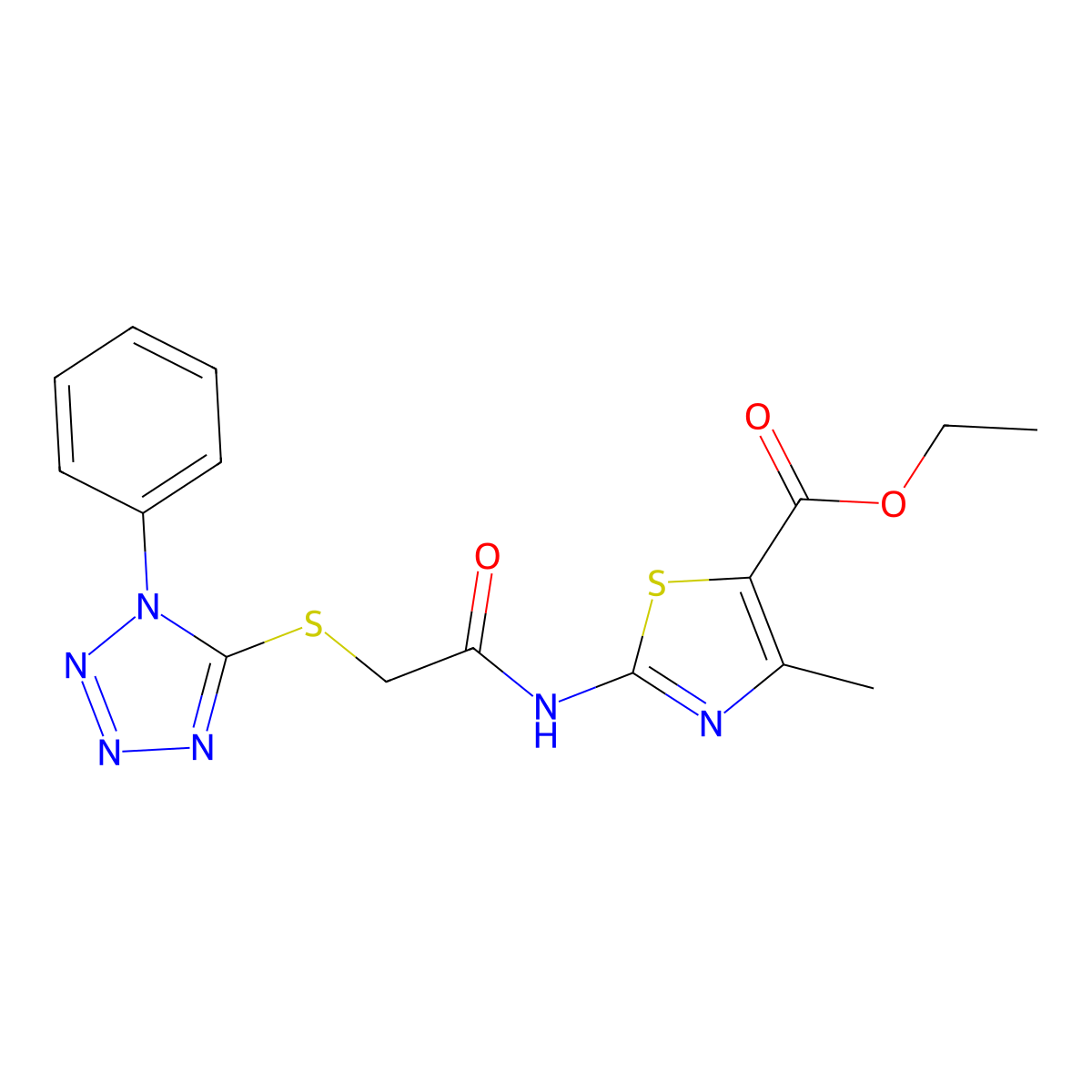 ethyl 4-methyl-2-({[(1-phenyl-1H-tetrazol-5-yl)sulfanyl]acetyl}amino)-1,3-thiazole-5-carboxylate molecular structure, CAS 433308-13-5