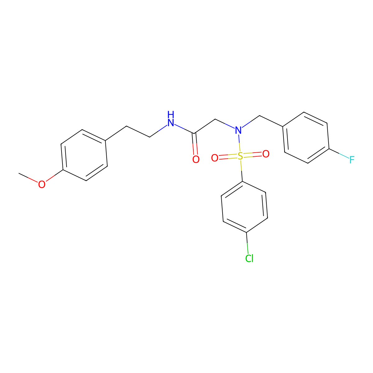 2-[(4-chlorophenyl)sulfonyl-[(4-fluorophenyl)methyl]amino]-N-[2-(4-methoxyphenyl)ethyl]acetamide molecular structure, CAS 433308-25-9