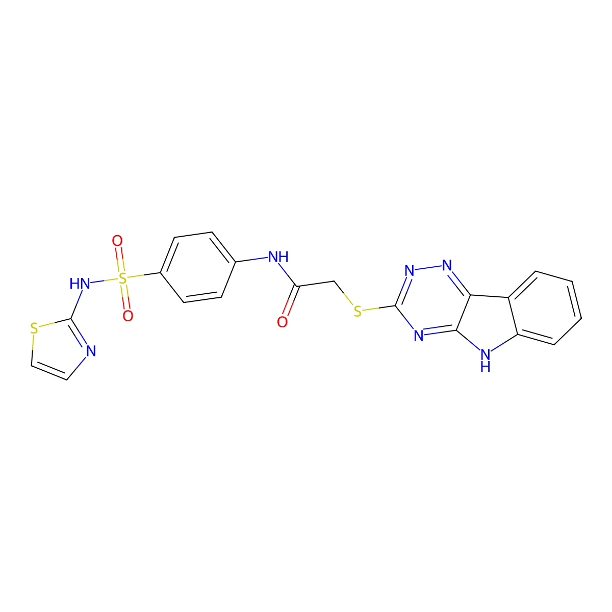 N-[4-(1,3-thiazol-2-ylsulfamoyl)phenyl]-2-(5H-[1,2,4]triazino[5,6-b]indol-3-ylsulfanyl)acetamide molecular structure, CAS 433308-43-1