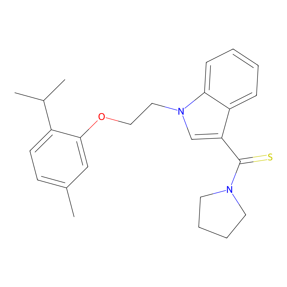 [1-[2-(5-Methyl-2-propan-2-ylphenoxy)ethyl]indol-3-yl]-pyrrolidin-1-ylmethanethione molecular structure, CAS 433308-49-7