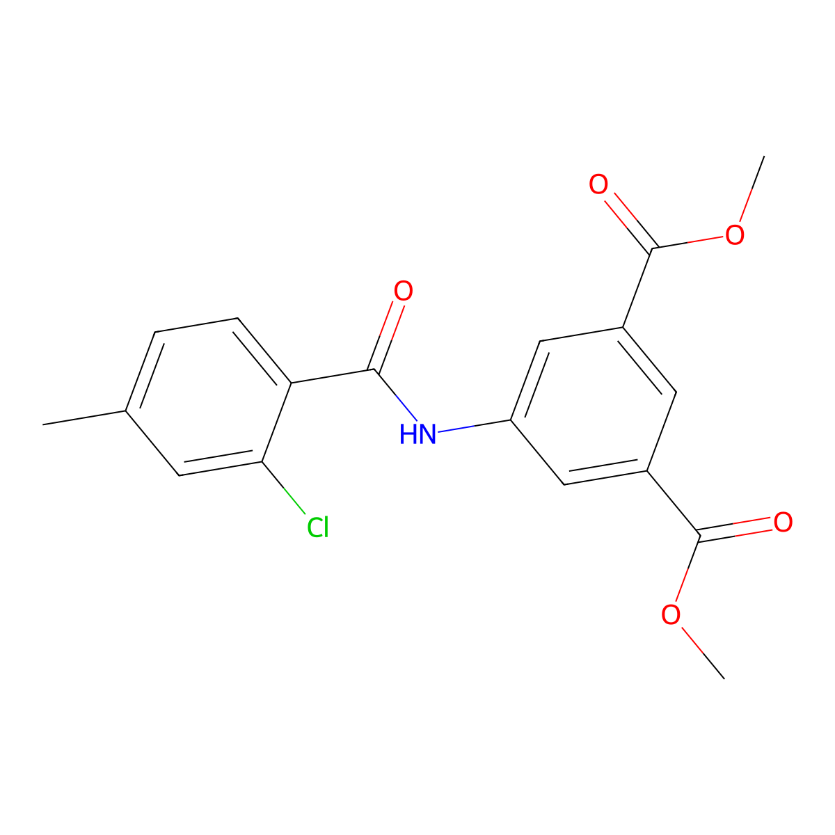Dimethyl 5-{[(2-chloro-4-methylphenyl)carbonyl]amino}benzene-1,3-dicarboxylate molecular structure, CAS 433308-69-1