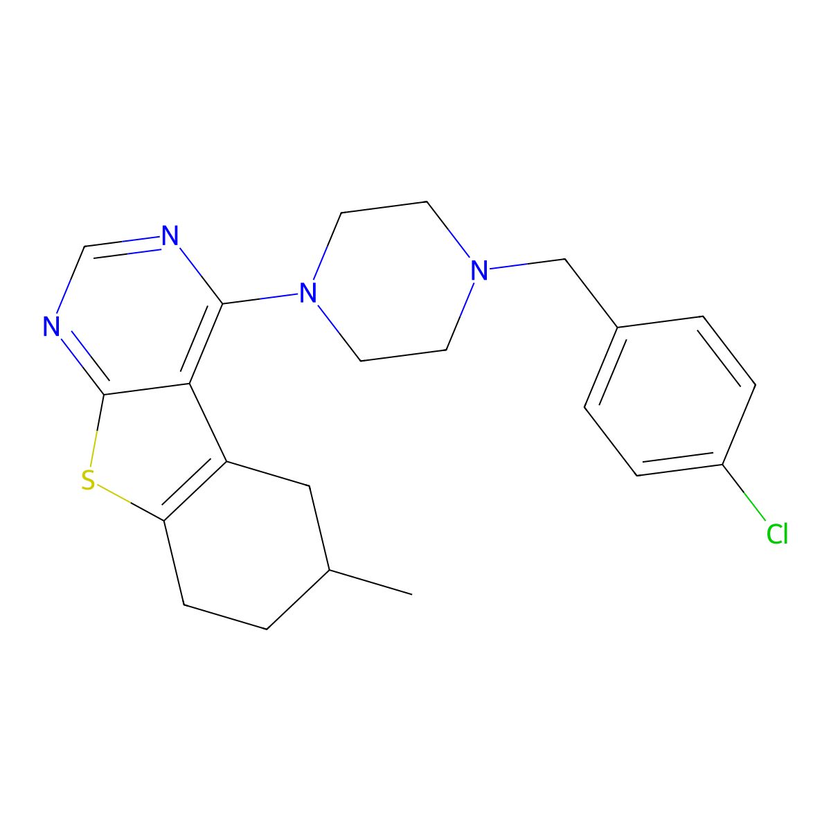 4-[4-(4-Chlorobenzyl)piperazin-1-yl]-6-methyl-5,6,7,8-tetrahydro[1]benzothieno[2,3-d]pyrimidine molecular structure, CAS 433308-86-2