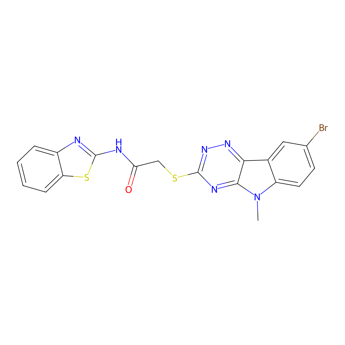 N-(1,3-benzothiazol-2-yl)-2-[(8-bromo-5-methyl-[1,2,4]triazino[5,6-b]indol-3-yl)sulfanyl]acetamide molecular structure, CAS 433309-92-3