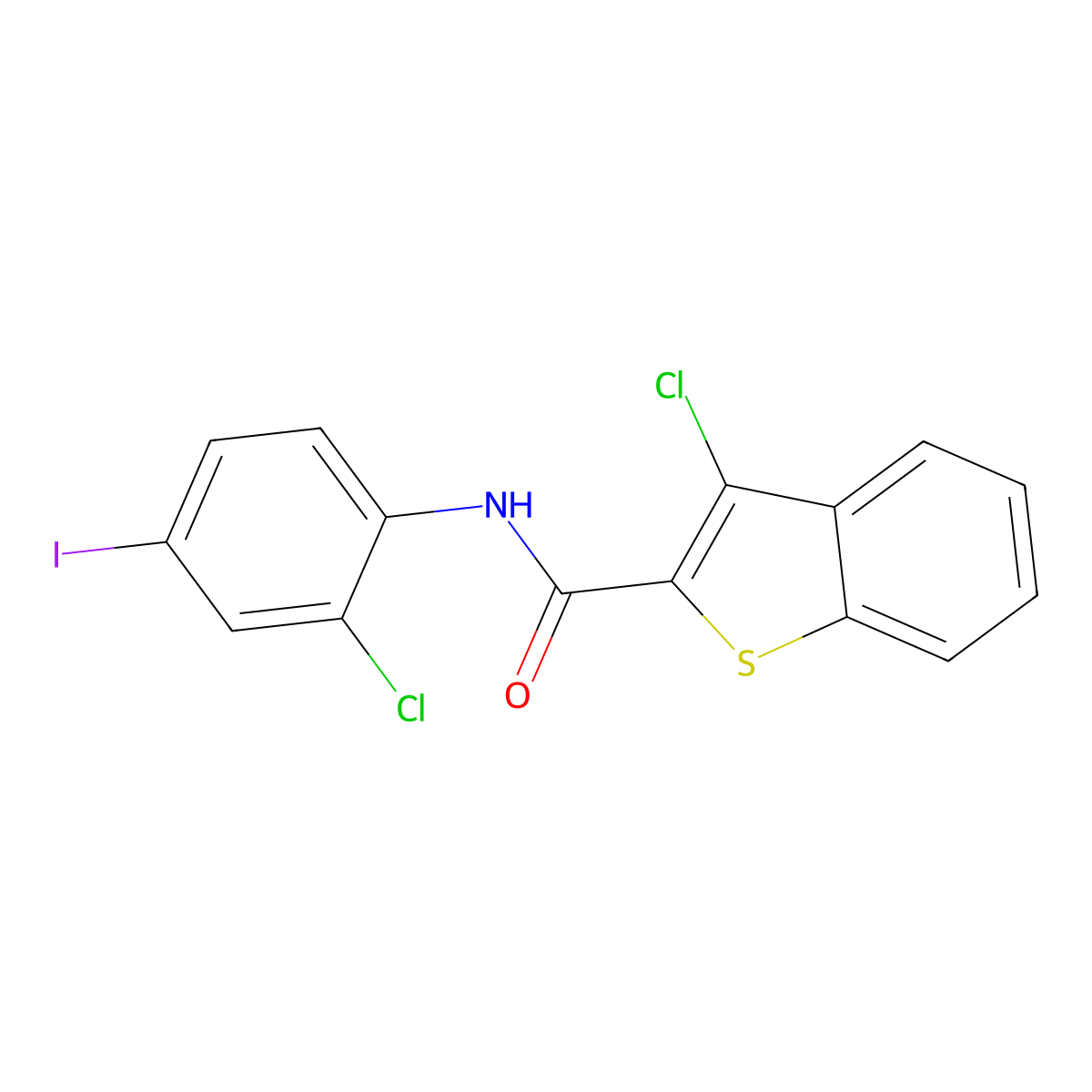 3-chloro-N-(2-chloro-4-iodophenyl)-1-benzothiophene-2-carboxamide molecular structure, CAS 433309-95-6