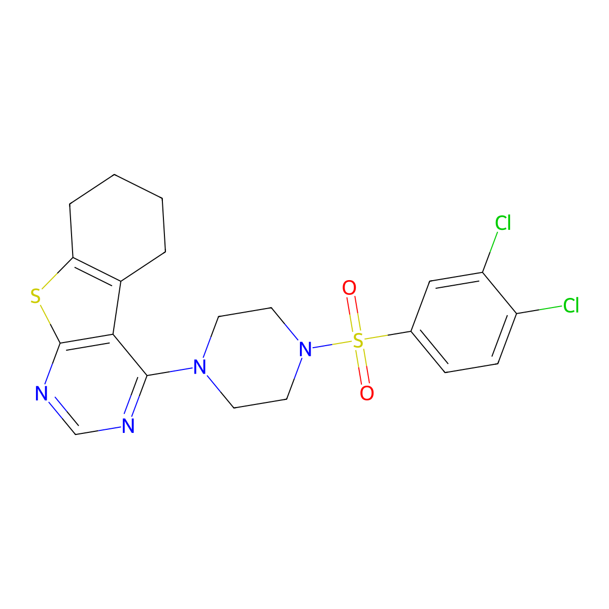 4-{4-[(3,4-Dichlorophenyl)sulfonyl]piperazin-1-yl}-5,6,7,8-tetrahydro[1]benzothieno[2,3-d]pyrimidine molecular structure, CAS 433310-13-5