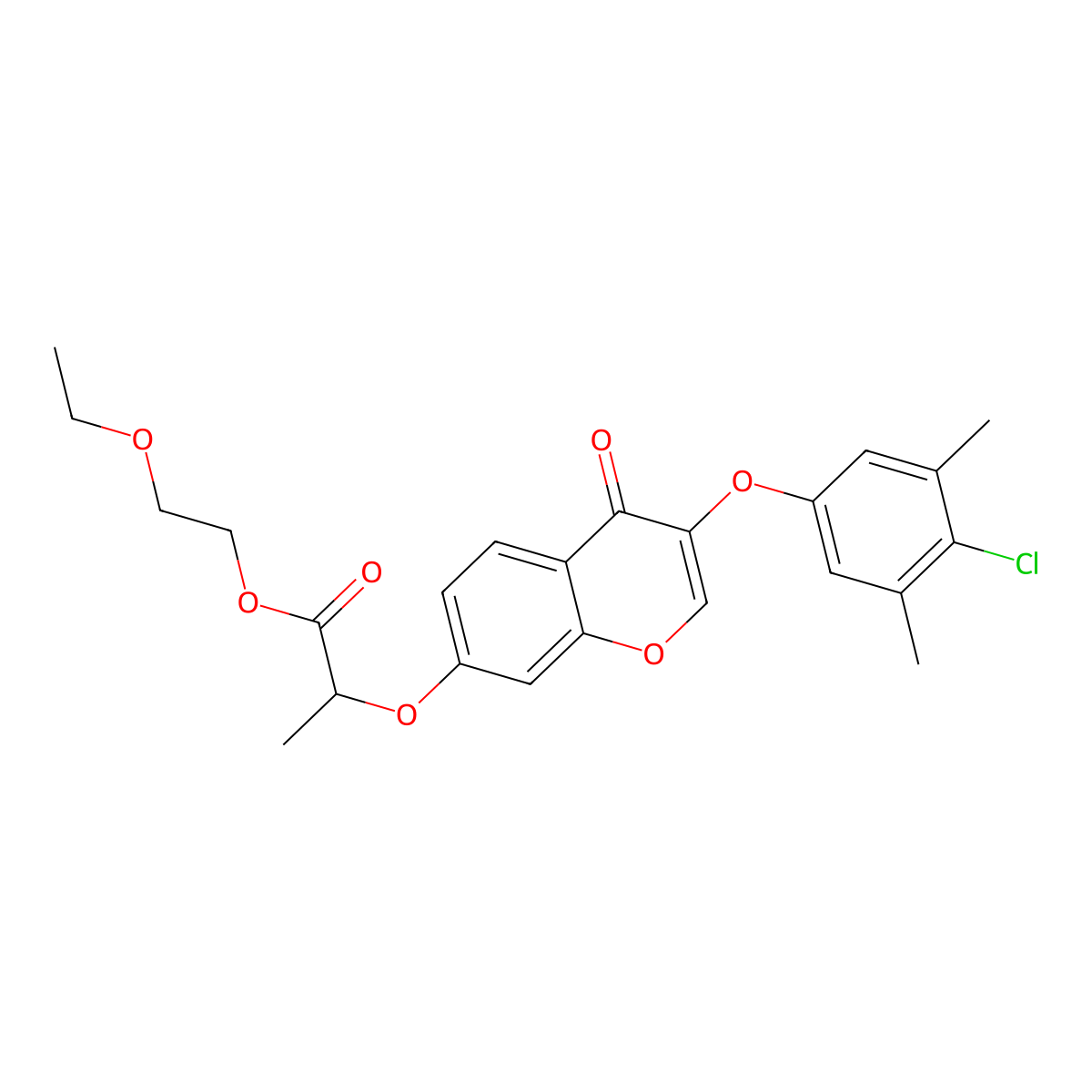 2-ethoxyethyl 2-{[3-(4-chloro-3,5-dimethylphenoxy)-4-oxo-4H-chromen-7-yl]oxy}propanoate molecular structure, CAS 433310-54-4