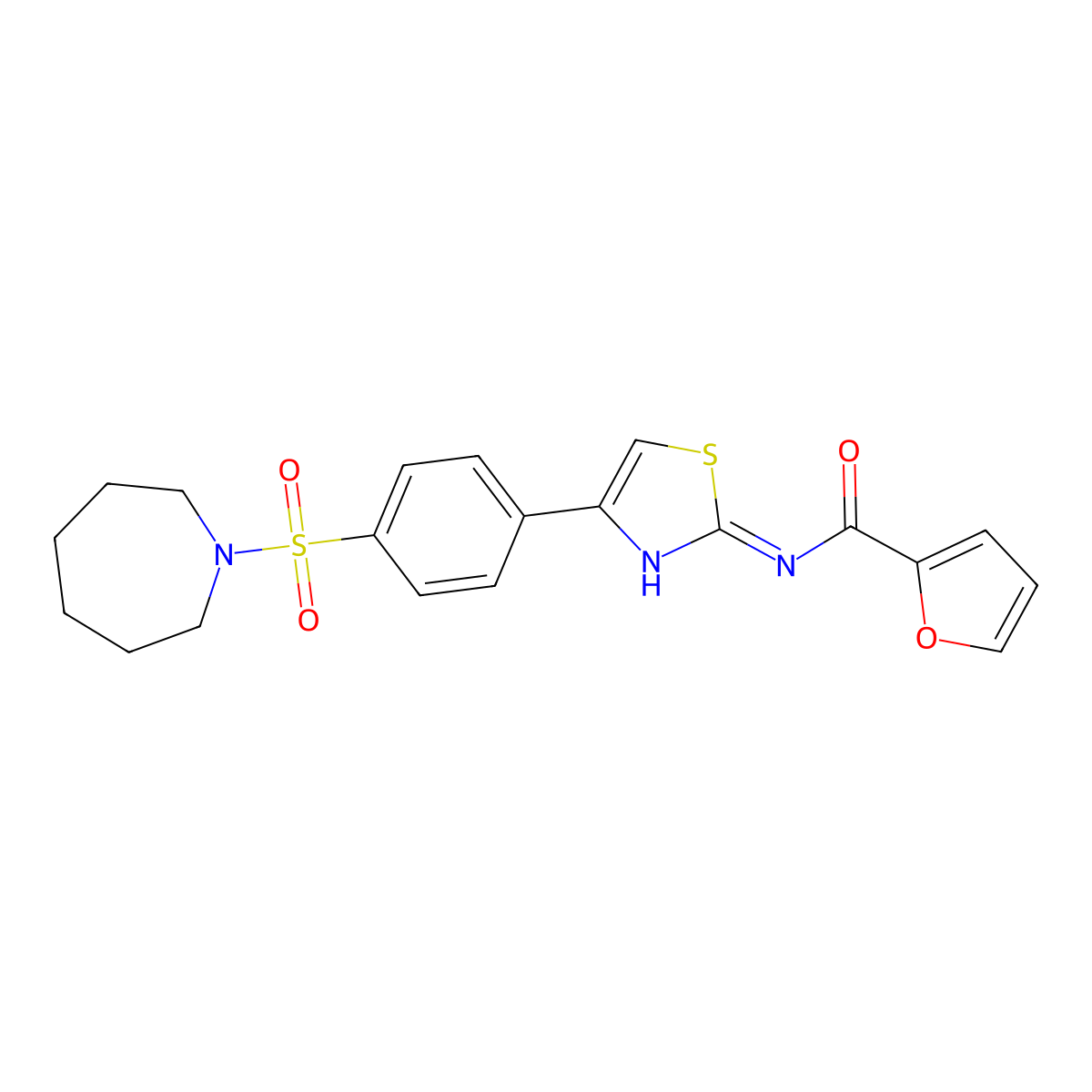 N-[(2Z)-4-[4-(azepan-1-ylsulfonyl)phenyl]-1,3-thiazol-2(3H)-ylidene]furan-2-carboxamide molecular structure, CAS 433310-68-0